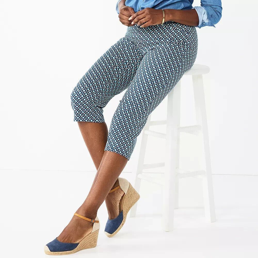 Croft & Barrow Effortless Stretch Capri Pants Womens 8 Blue Pull On Slimming NEW
